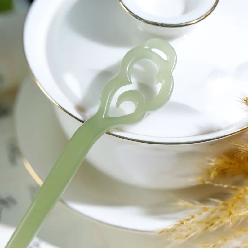 Jade Charm Yao Hetian Jade Hairpin Pale Greenish White Jade Women's-1