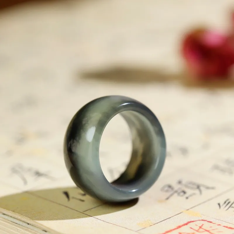 Jade Charm Yao Hetian Jade Rings Blue And White Women's-3