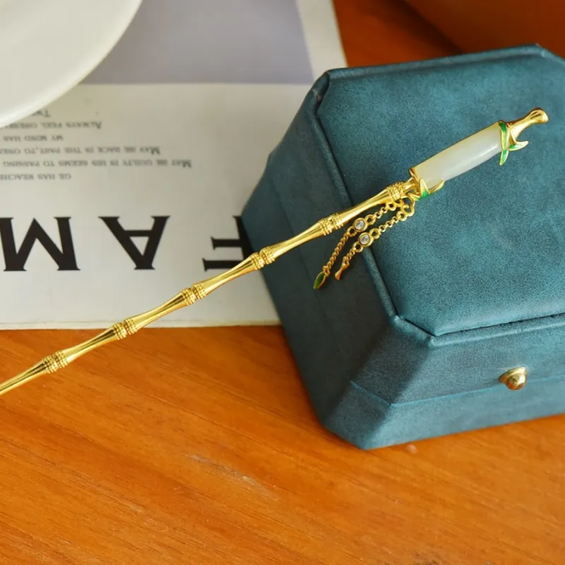 Jade Charm Yao Hetian Jade Hairpin White Jade/Pale Greenish White Jade Women's-2