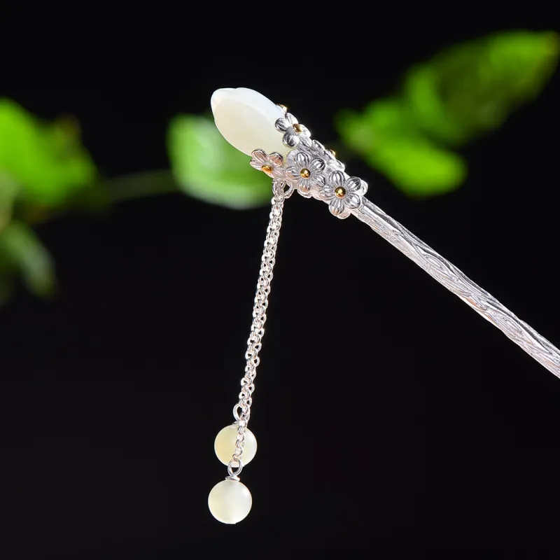 Jade Charm Yao Jade Hairpin White Jade/Pale Greenish-White Jade Women's-2