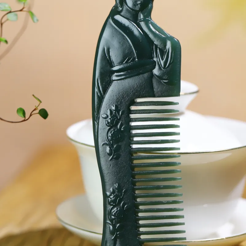 Jade Charm Yao Hetian Jade Comb Green Jade Women's-2