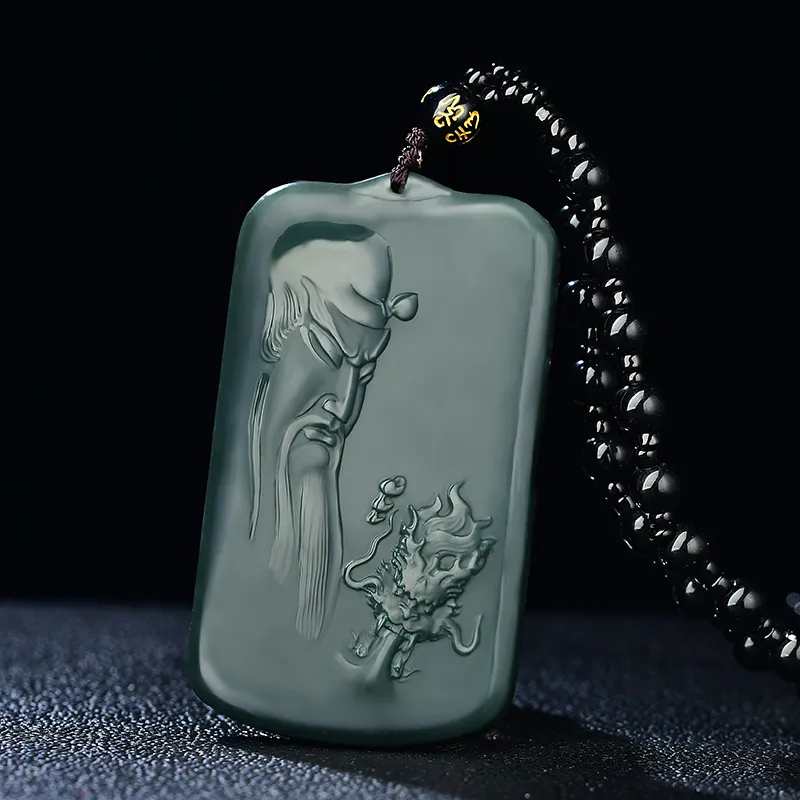 Jade Charm Yao Hetian Jade Necklaces Green Jade Unisex-3