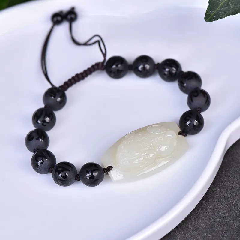 Jade Charm Yao Hetian Jade Bracelets White Jade/Pale Greenish White Jade Unisex-5