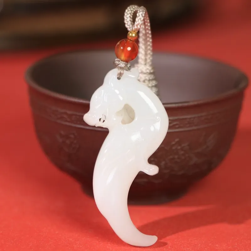 Jade Charm Yao Hetian Jade Necklaces White Jade/Pale Greenish White Jade Unisex-3