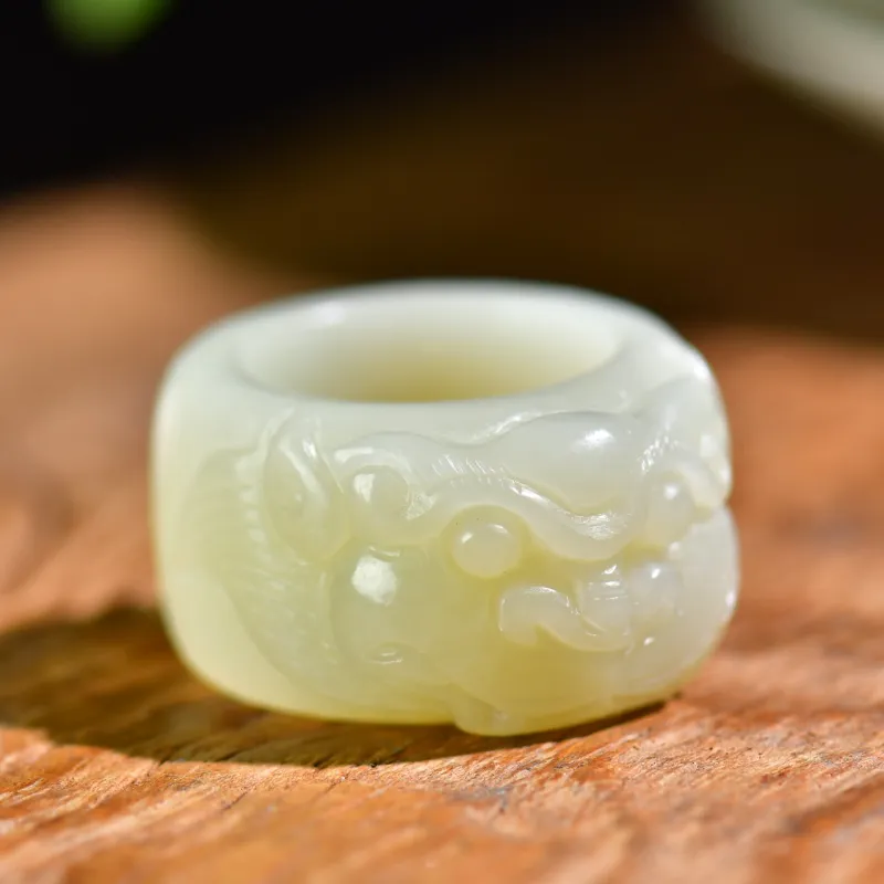 Jade Charm Yao Hetian Jade Rings White Jade/Pale Greenish White Jade Unisex-1