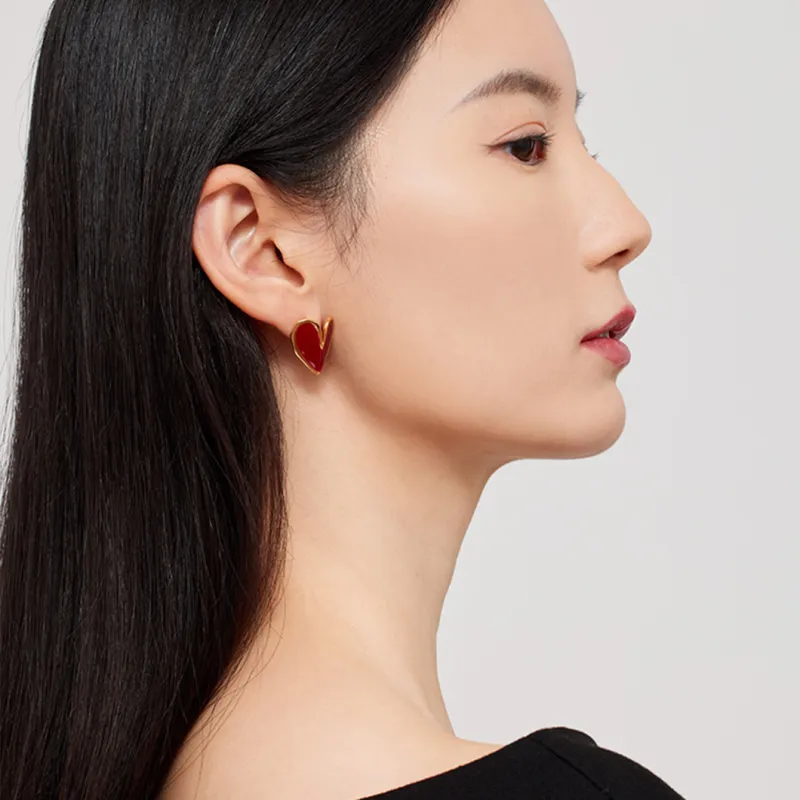MINTLEAF S925 Silver Stud Earrings Women's Red-2