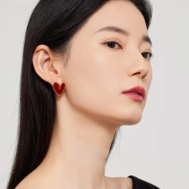 MINTLEAF S925 Silver Stud Earrings Women's Red-1