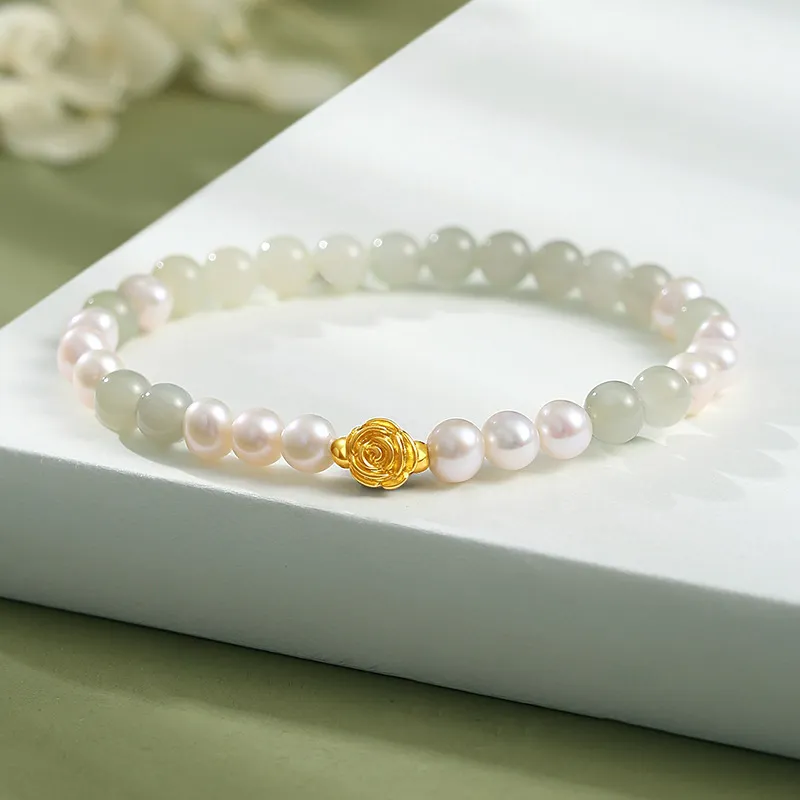 LOVING Freshwater Pearl Hetian Jade Bracelets Women's Pale Greenish-White Jade-2