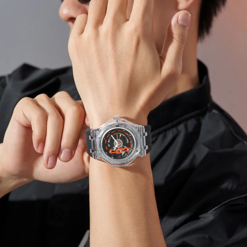 MESDUN Automatic Mechanical Movement Silicone Strap Watch Unisex Black Dial-2