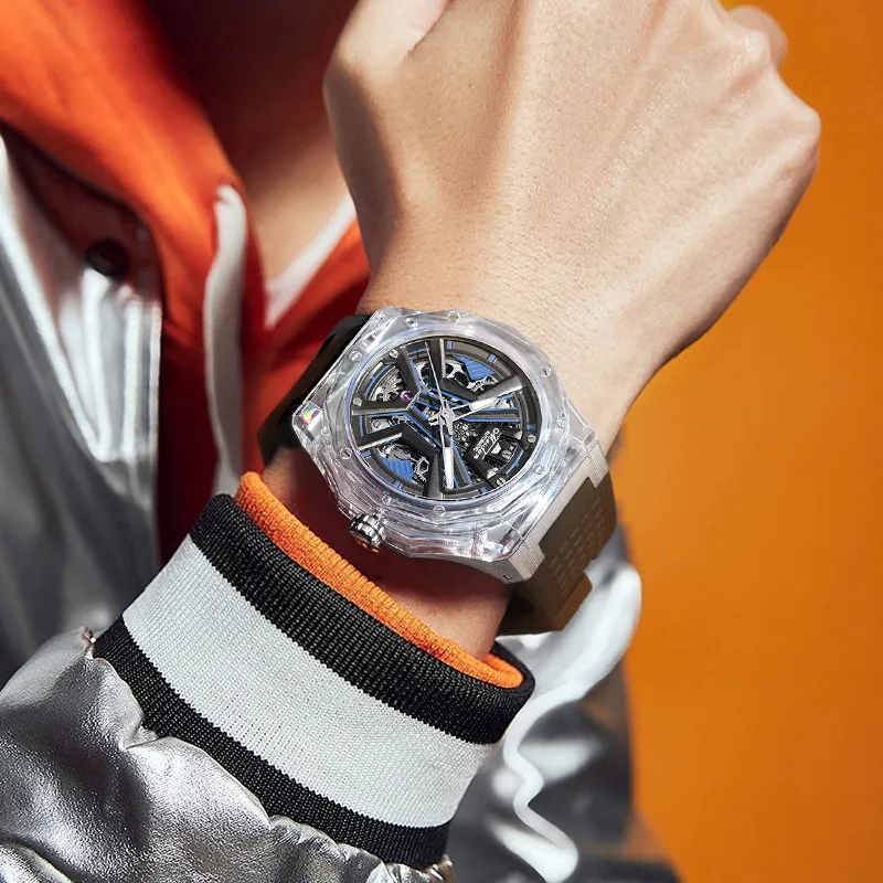 MESDUN Automatic Mechanical Movement Silicone Strap Watch Men's Watches Black Dial-11