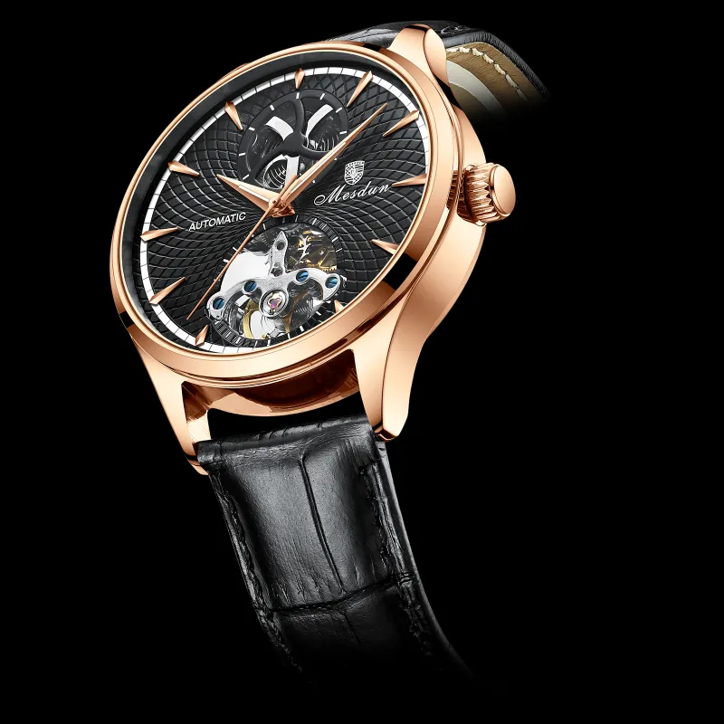 MESDUN Mechanical Movement Genuine Leather Strap Watch Men's Watches Silver Dial-8