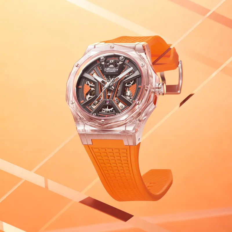 MESDUN Automatic Mechanical Movement Silicone Strap Watch Men's Watches Black Dial-6