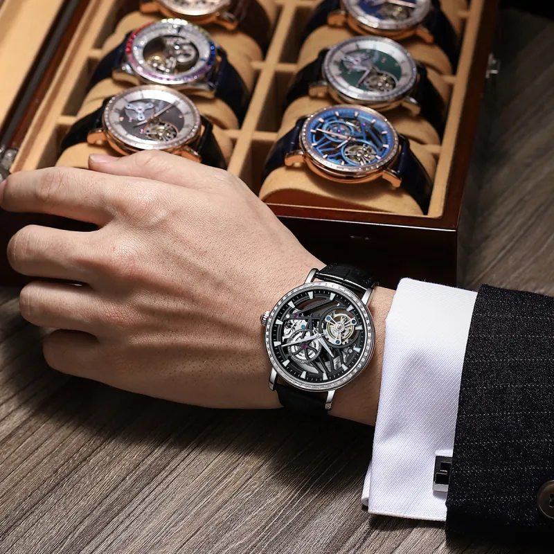 MESDUN Mechanical Movement Genuine Leather Strap Watch Men's Watches Silver Dial-6