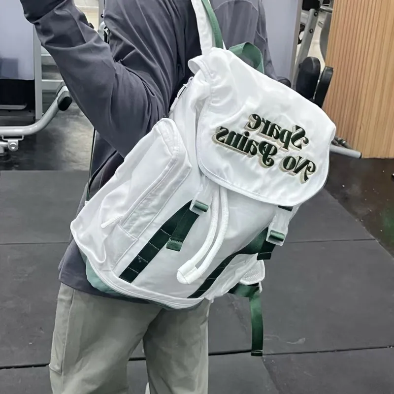 Spare No Pains. Polyester Students Backpack White Gold Backpack Unisex White-11