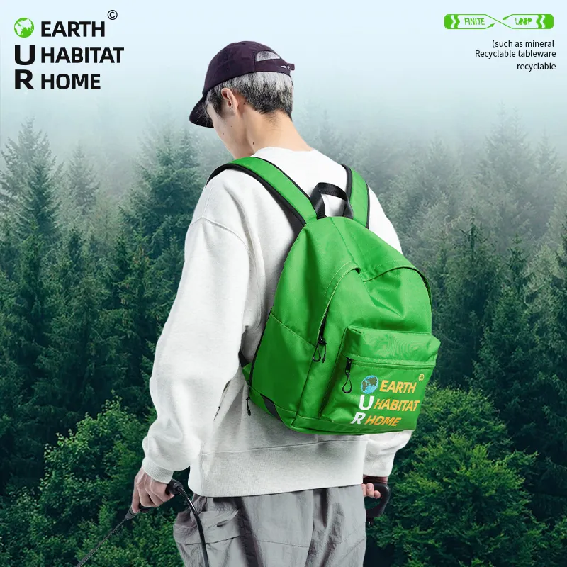 FINITE LOOP Eco-Friendly Fabric Backpack Regular Unisex Green-3