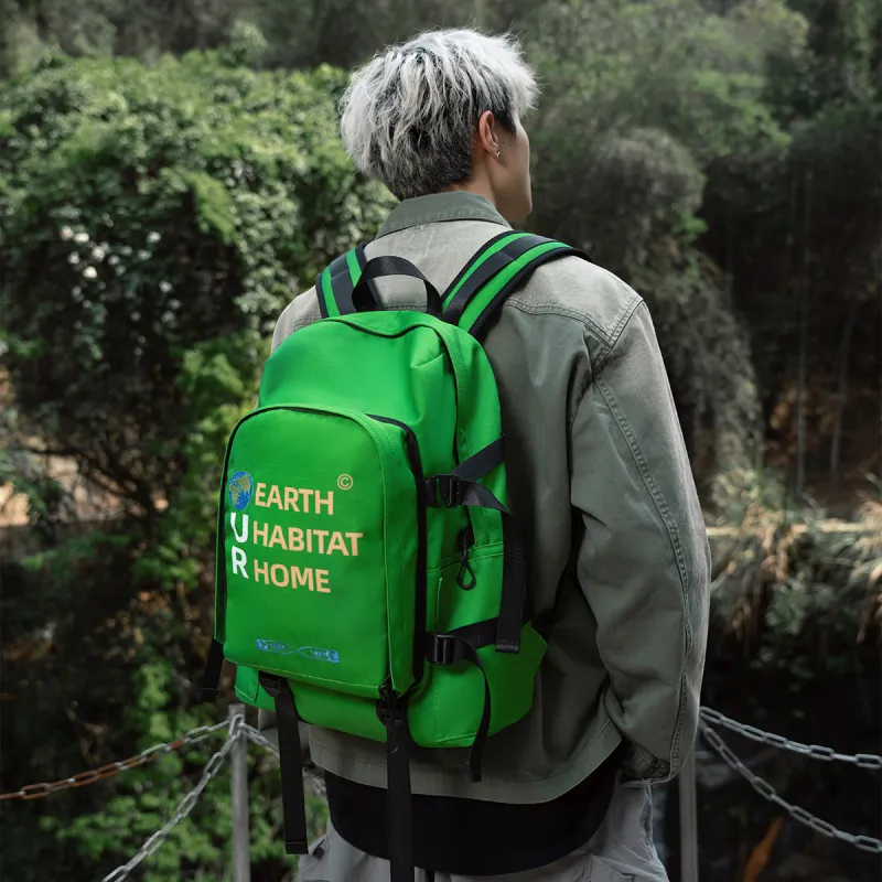 FINITE LOOP Eco Friendly Fabric Backpack Unisex Green-3