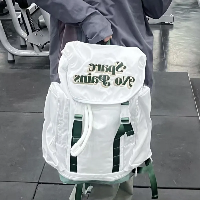 Spare No Pains. Polyester Students Backpack White Gold Backpack Unisex White-10