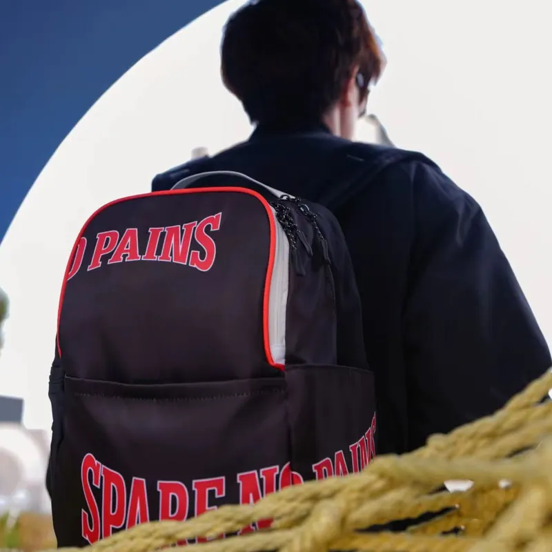 Spare No Pains. Polyester Basketball Backpack Regular Unisex Black Red-1