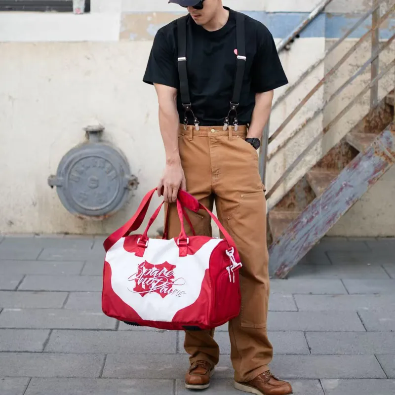 Spare No Pains. Polyester Handbag, Travel Bag, Gym Bag Tubas Unisex Red White-2