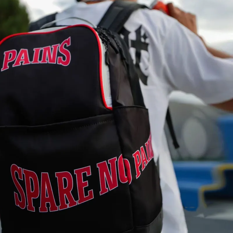 Spare No Pains. Polyester Basketball Backpack Regular Unisex Black Red-2