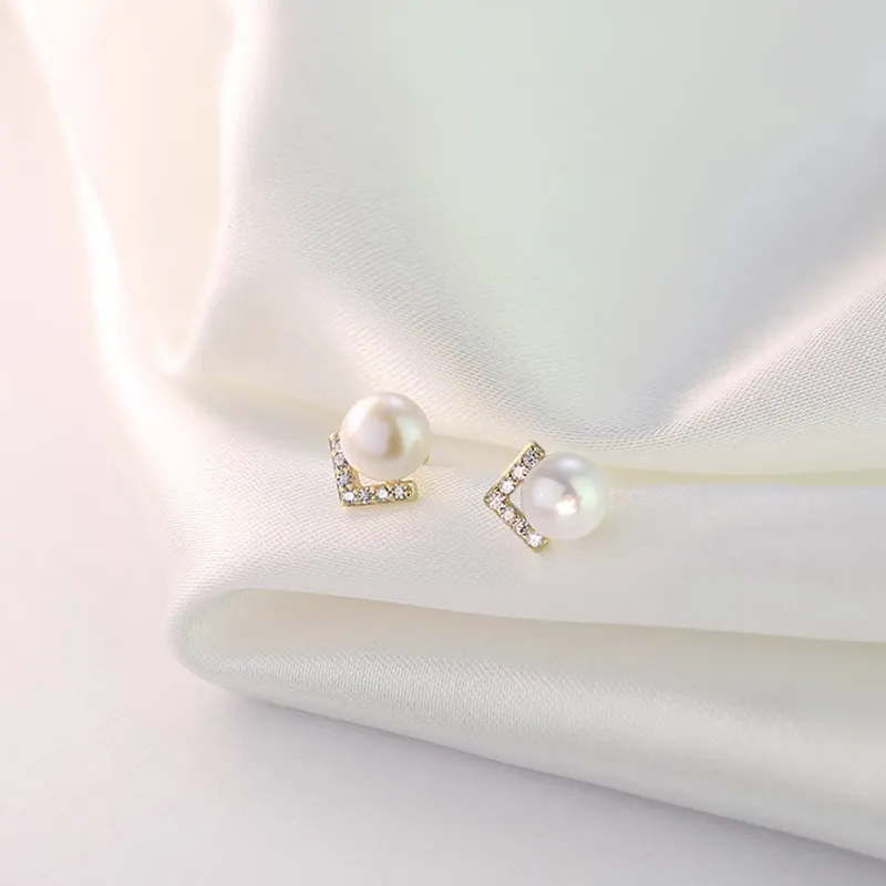 LIANGCAI Alloy Faux Pearl Stud Earrings Women's-5