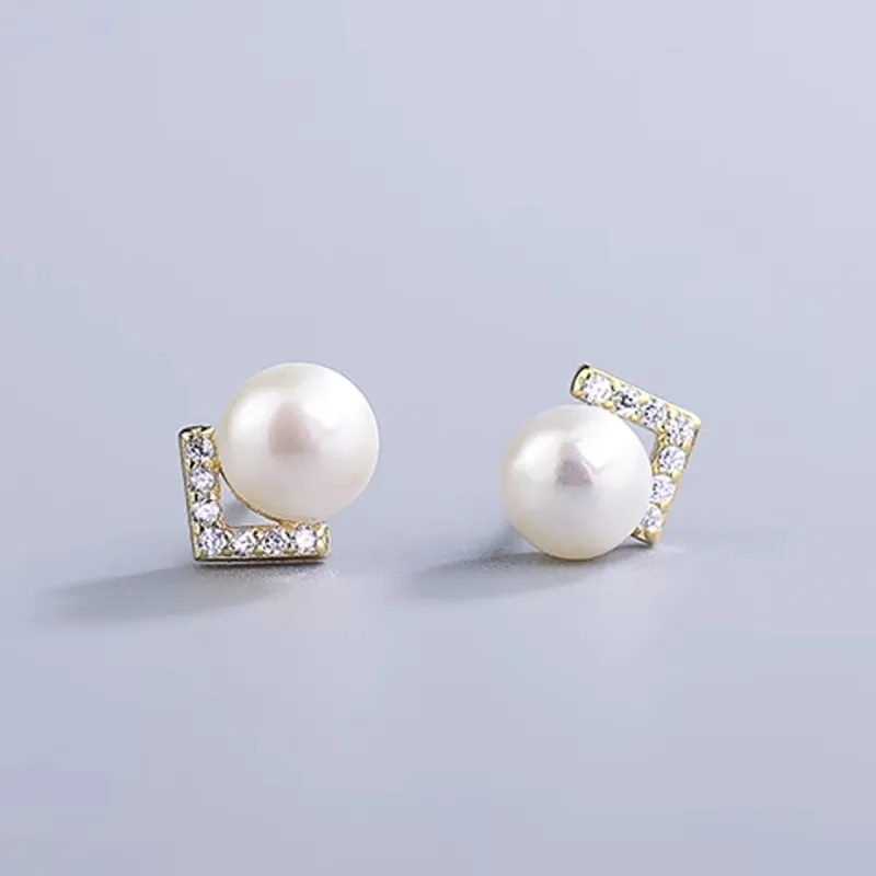 LIANGCAI Alloy Faux Pearl Stud Earrings Women's-4