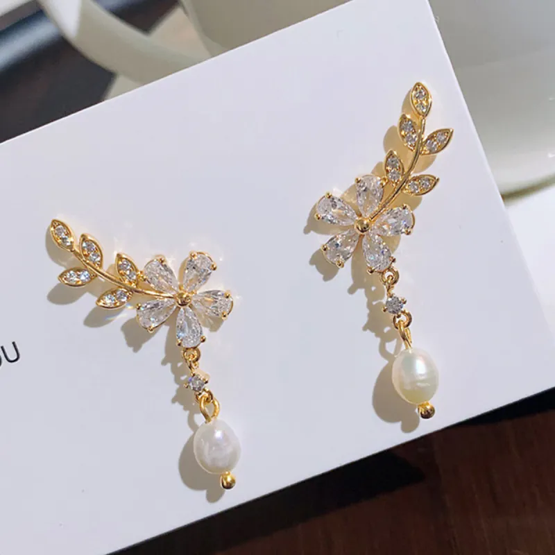 LIANGCAI Alloy Faux Pearl Stud Earrings Women's-4