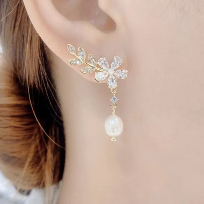 LIANGCAI Alloy Faux Pearl Stud Earrings Women's-3