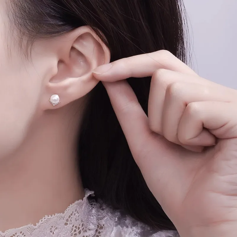 LIANGCAI Alloy Faux Pearl Stud Earrings Women's-2
