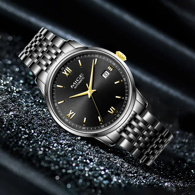 MIGE Modern Automatic Mechanical Movement Stainless Steel Watchband Watch Men's Watches White Dial-6