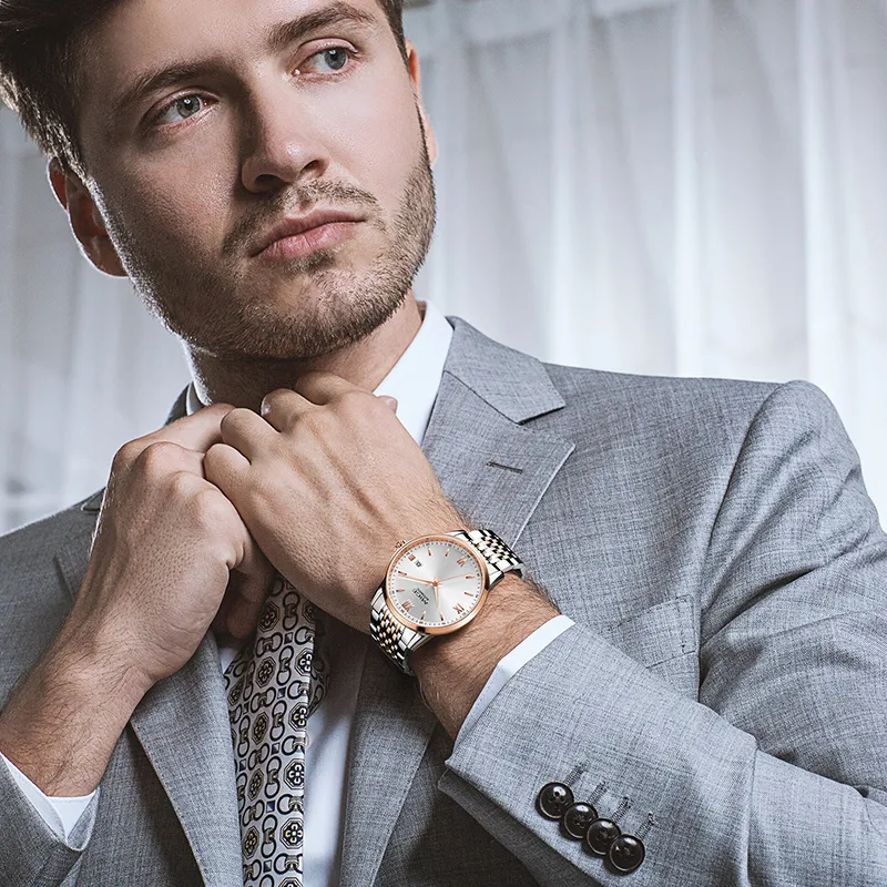MIGE Modern Automatic Mechanical Movement Stainless Steel Watchband Watch Men's Watches White Dial-4