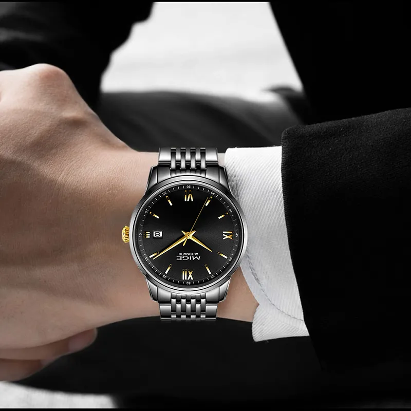 MIGE Modern Automatic Mechanical Movement Stainless Steel Watchband Watch Men's Watches White Dial-7