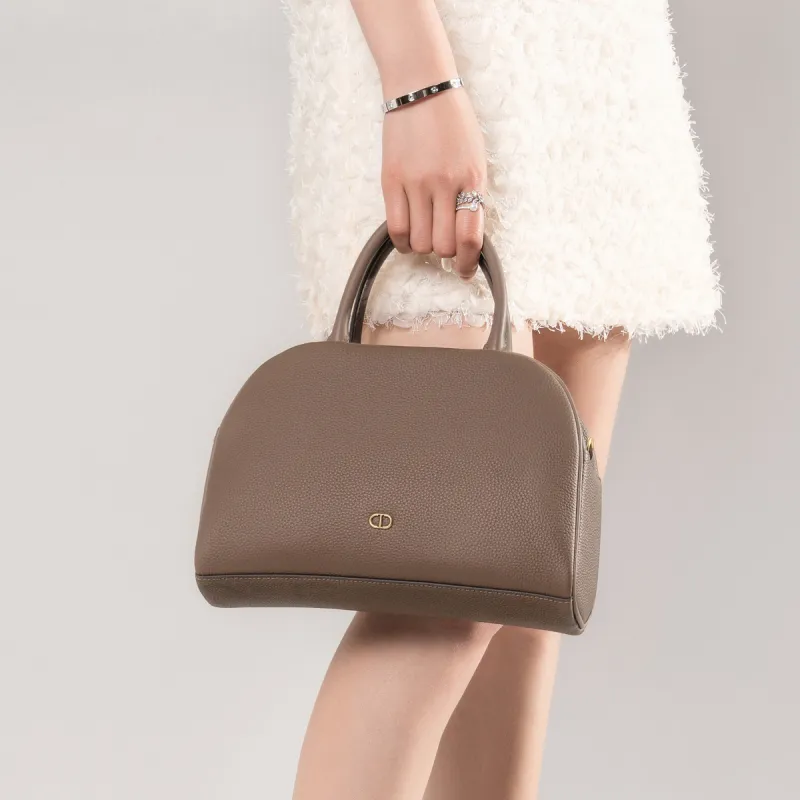 Chrisdien Deny Cow Leather Dome Bag Handbag Women's White/Red/Gray-18