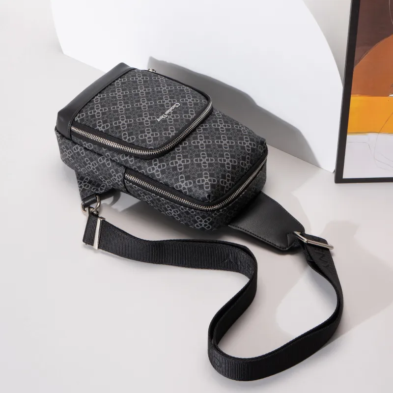 Chrisdien Deny Synthetic Leather, Textile Mosaic Sling Bag Men's Black-7