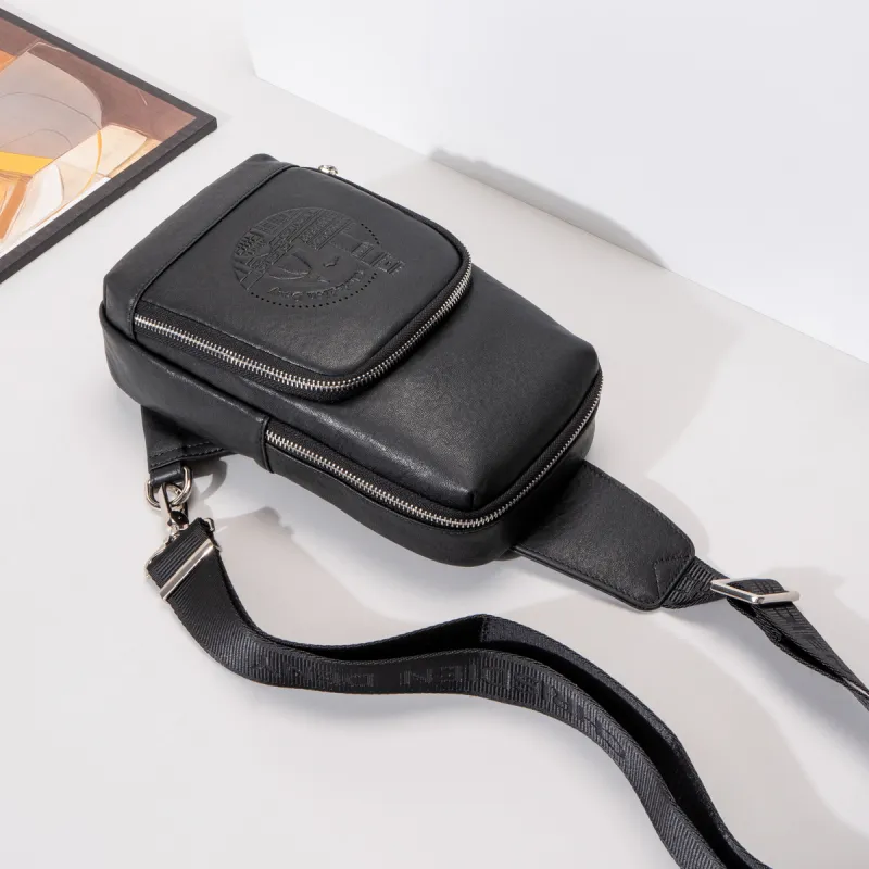Chrisdien Deny Cow Leather With Fabric Sling Bag Regular Men's Black-7