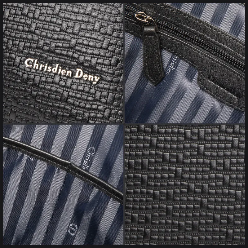 Chrisdien Deny Cow Leather Portable Briefcase Men's Black-4