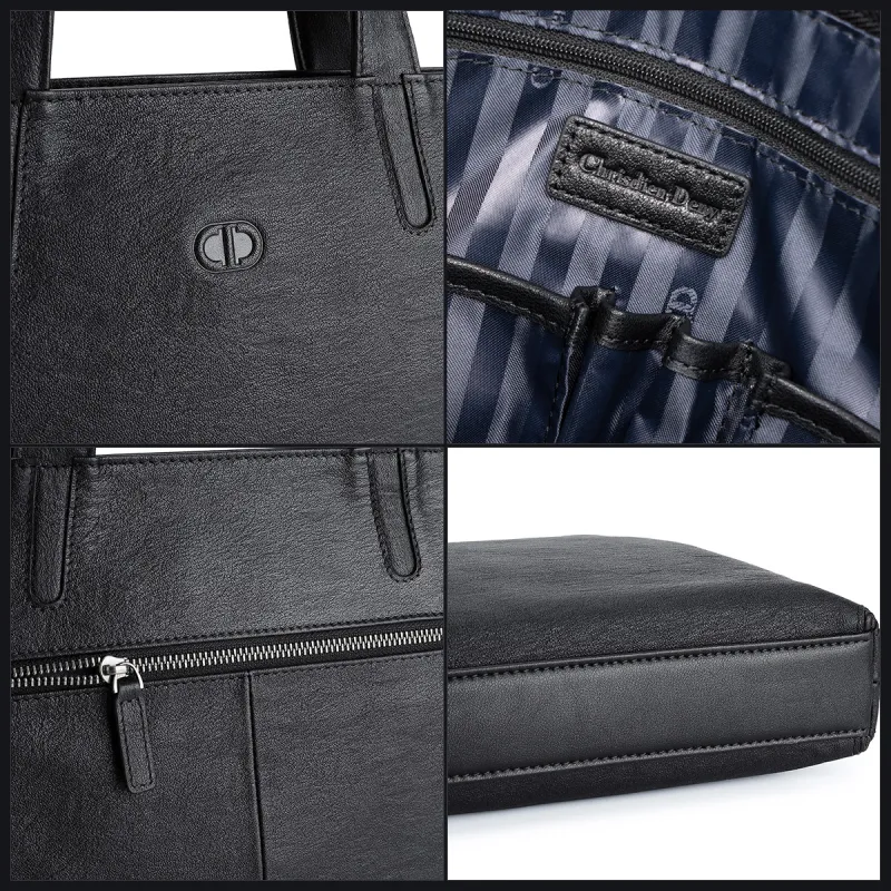 Chrisdien Deny Cow Leather Briefcase Men's Black-5