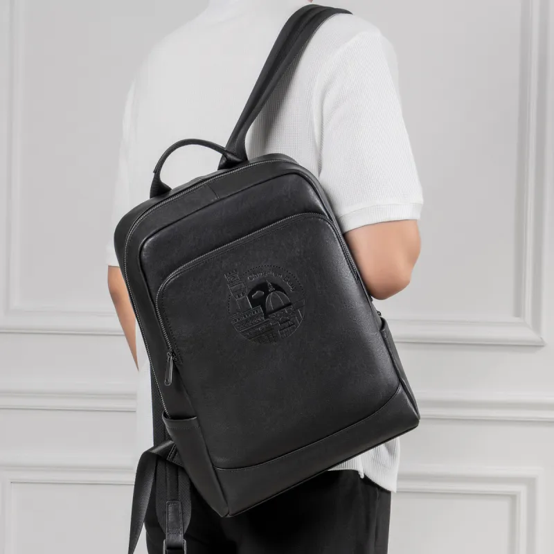 Chrisdien Deny Cow Leather With Fabric Backpack Regular Men's Black-6