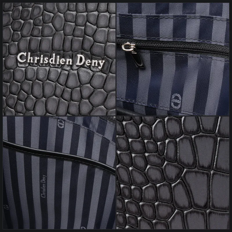 Chrisdien Deny Cow Leather Briefcase Medium Size Men's Black-5