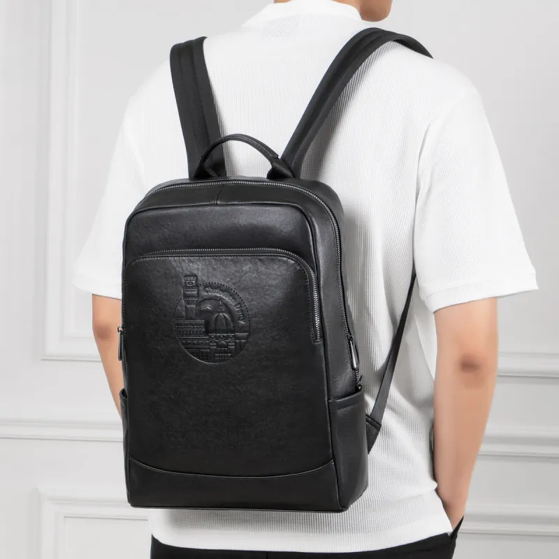 Chrisdien Deny Cow Leather With Fabric Backpack Regular Men's Black-5