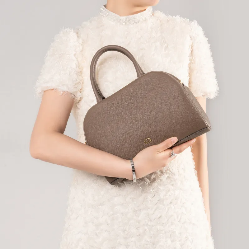 Chrisdien Deny Cow Leather Dome Bag Handbag Women's White/Red/Gray-17