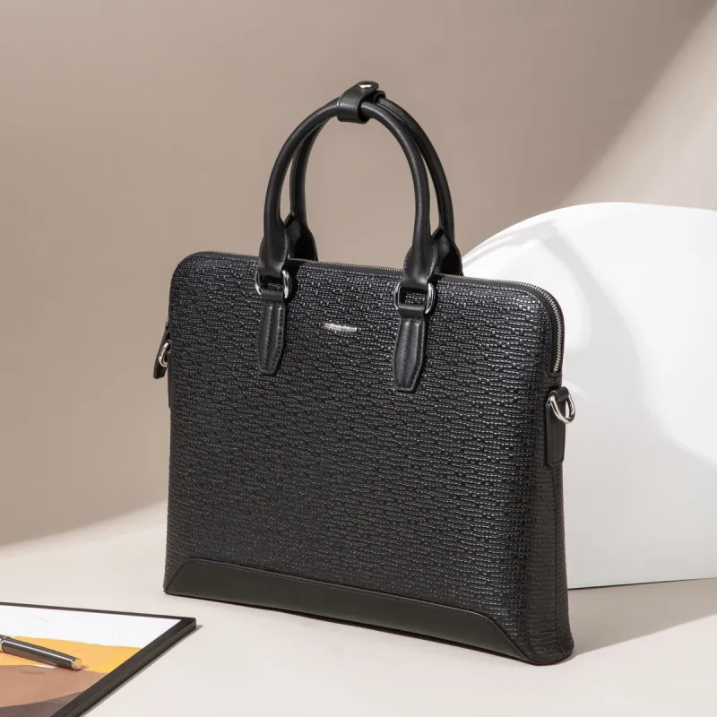 Chrisdien Deny Cow Leather Briefcase Men's Black-4