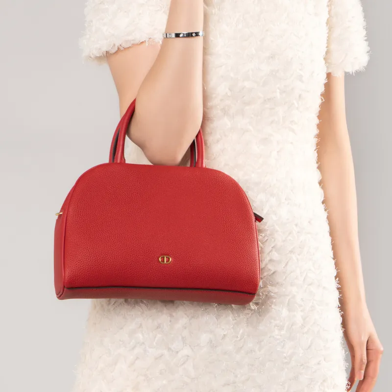 Chrisdien Deny Cow Leather Dome Bag Handbag Women's White/Red/Gray-11