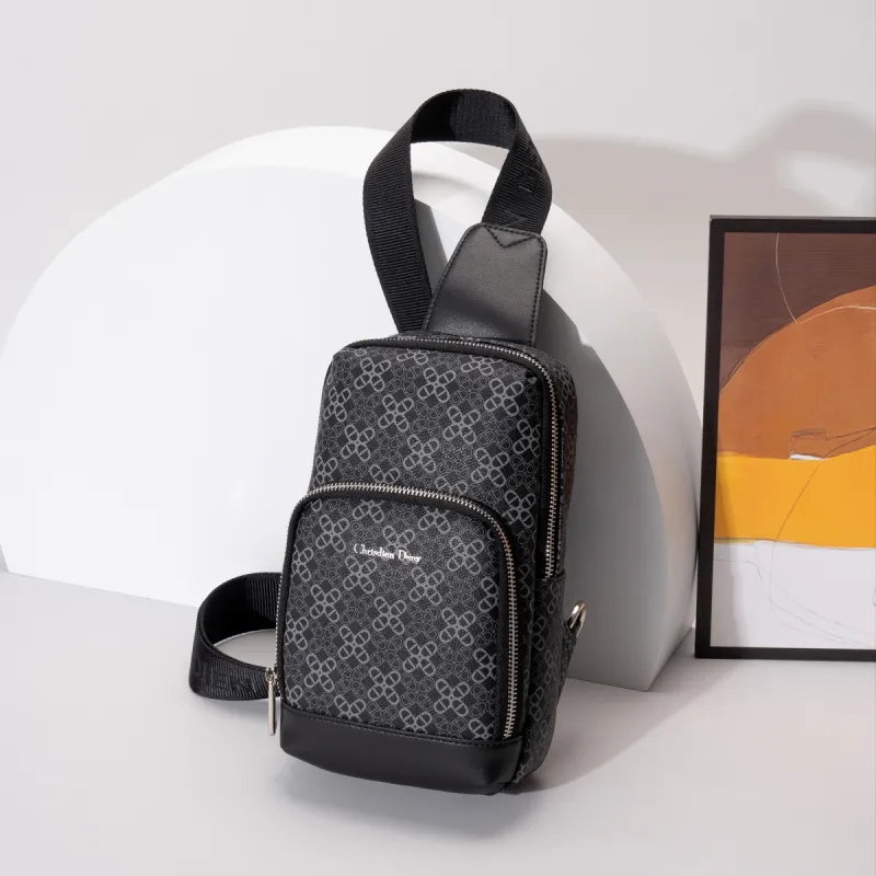 Chrisdien Deny Synthetic Leather, Textile Mosaic Sling Bag Men's Black-6