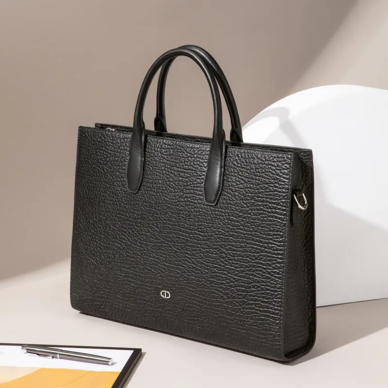 Chrisdien Deny Cow Leather Briefcase Men's Black-6