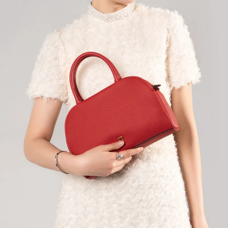 Chrisdien Deny Cow Leather Dome Bag Handbag Women's White/Red/Gray-12