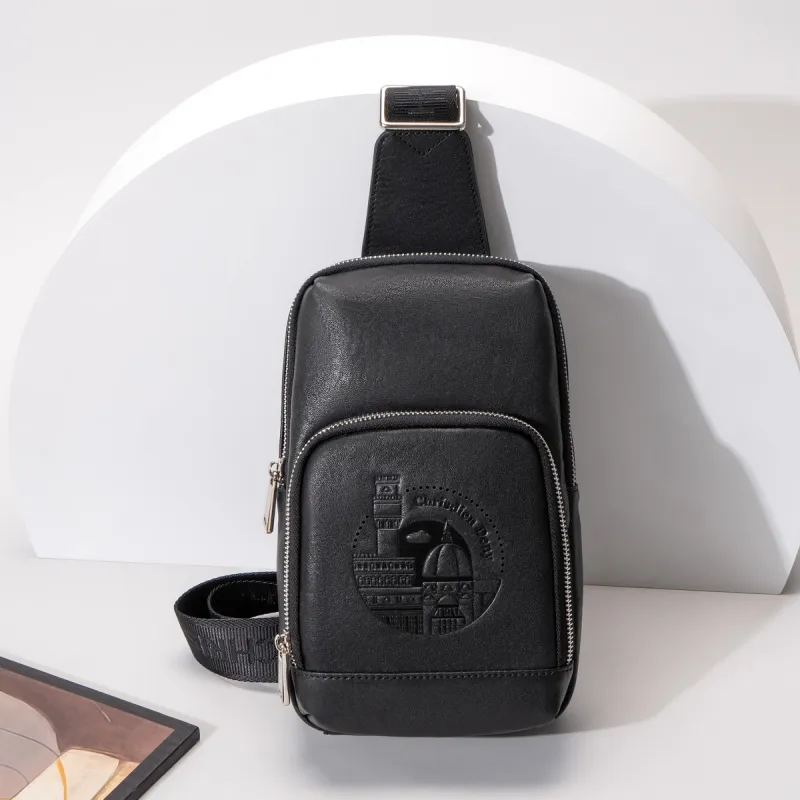 Chrisdien Deny Cow Leather With Fabric Sling Bag Regular Men's Black-6