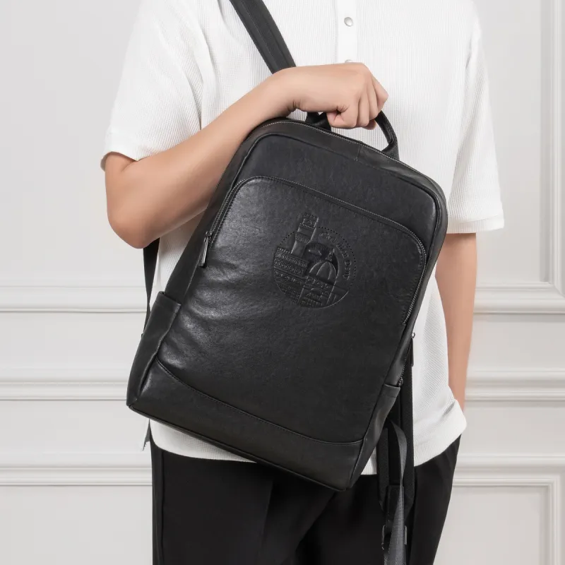 Chrisdien Deny Cow Leather With Fabric Backpack Regular Men's Black-7