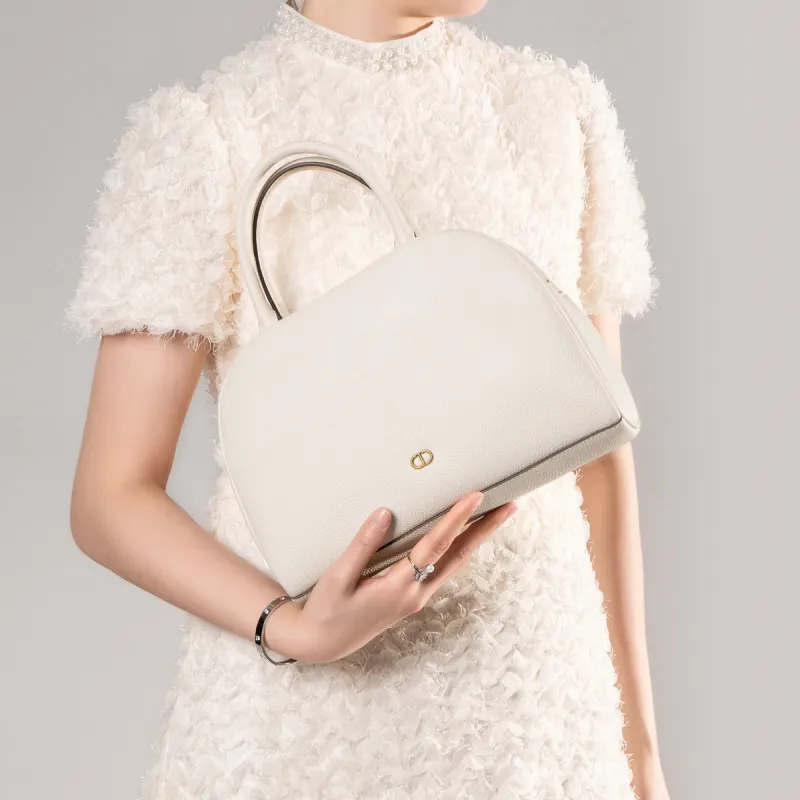 Chrisdien Deny Cow Leather Dome Bag Handbag Women's White/Red/Gray-5