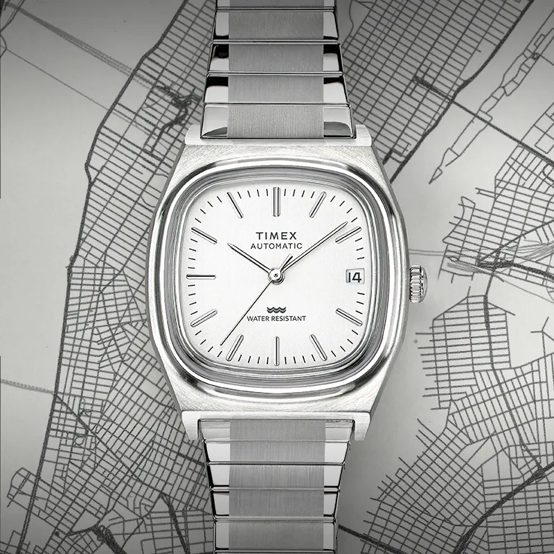TIMEX Q Series Wrist Watch Mechanical Movement Stainless Steel Strap 34mm White Dial Unisex-2